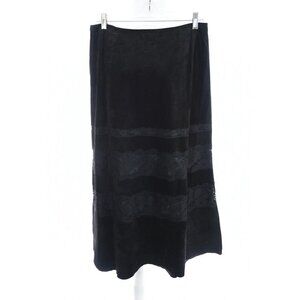 Provence d'amour Long 100% Leather Suede Lace Maxi Skirt Black Sz 8 Western Boho